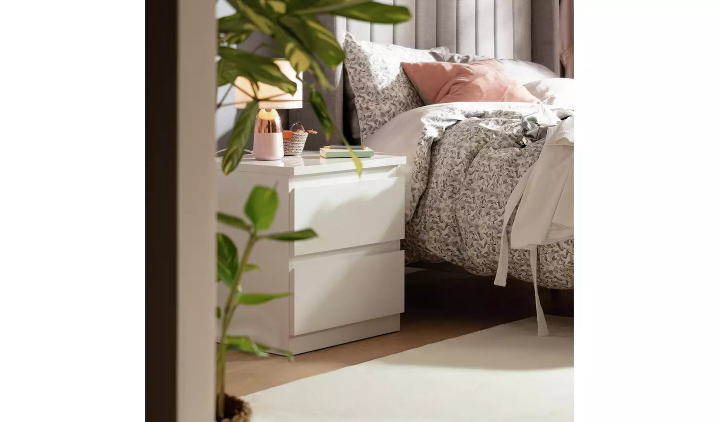 Assembled Habitat Jenson 2 Drawer Bedside Table - White Gloss